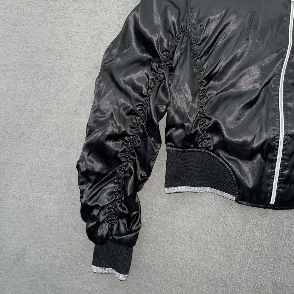 Southpole Women M Cropped Bomber Jacket Black Ruched Satin Y2K Gorpcore Tech - Picture 8 of 16